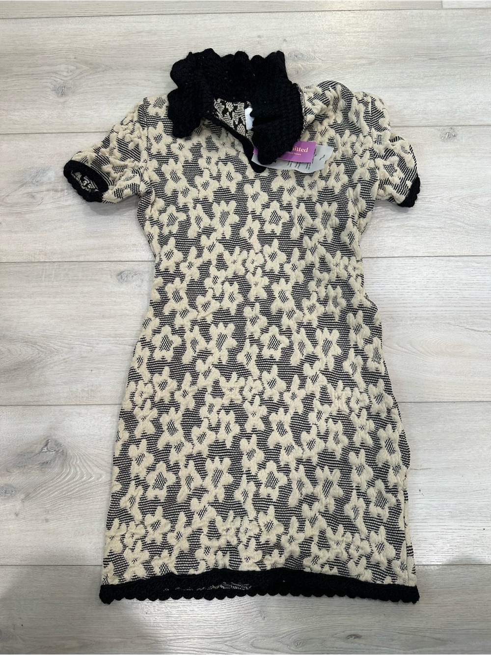 Tach Clothing Black & Cream Floral Knit Mini Dress Size S NWT Handmade